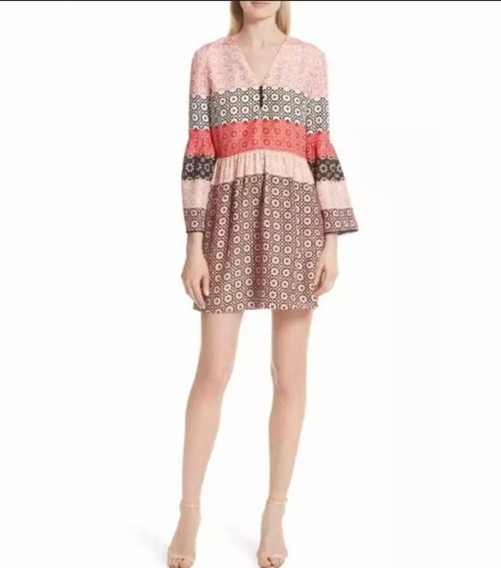 10 Crosby Derek Lam Pink Red Black Printed Midi Dress